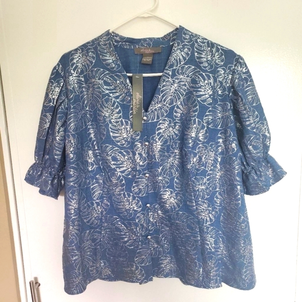 OLIVIA & MARTIN BEAUTIFUL SILVER AND BLUE BLOUSE